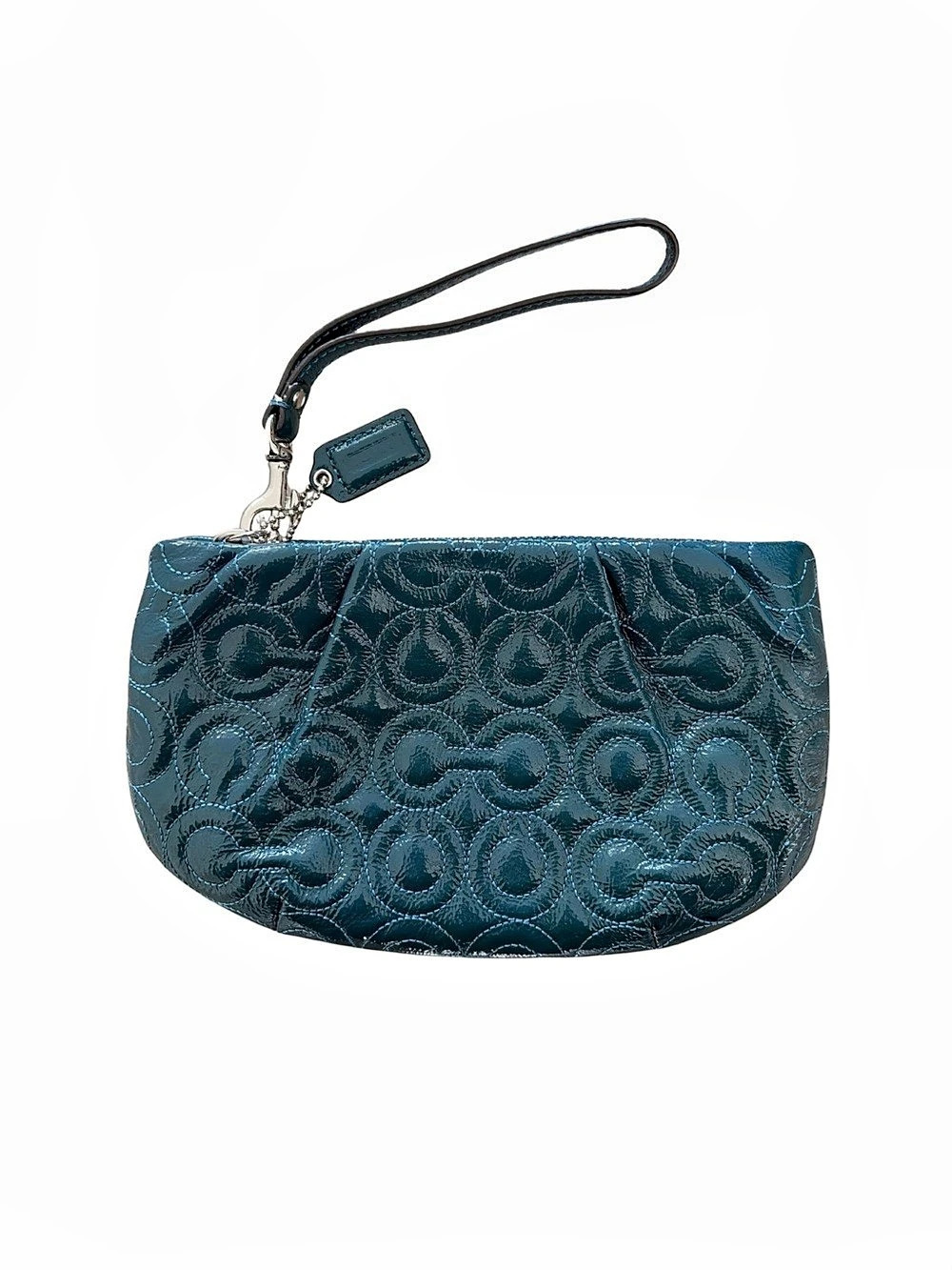 Coach Optic Signature Pleated Patent Leather Wristlet in Blue